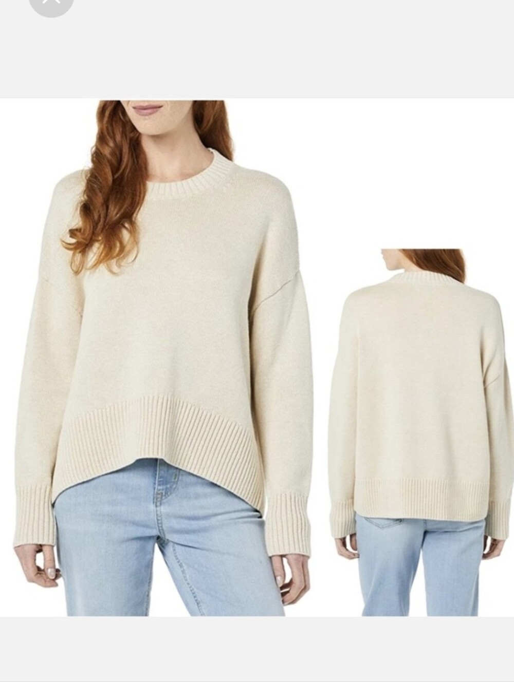 NEW 100% Cotton Knit Sweater Cream Beige Crewneck Pullover Size XXL Ribbed Cozy